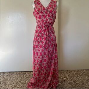 Banana Republic Women’s Pink Maxi Dress Sz 8 Wrap V-Neck Geometric